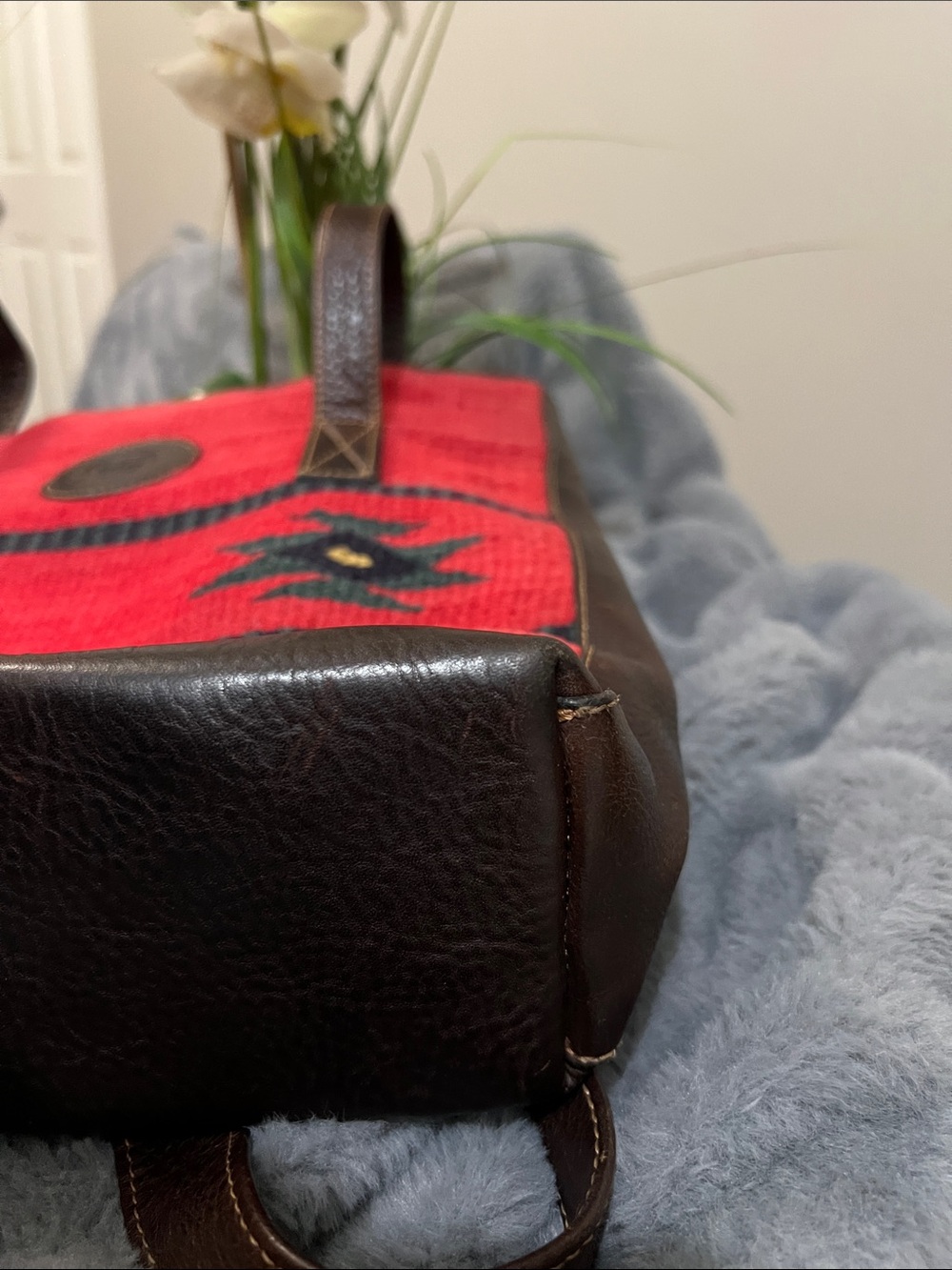 Born Red Woven / Leather Tote Bag GUC retail $199 - Picture 4 of 9